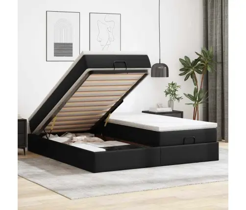 Osmaņu Gultas Rāmis Ar Matraci Melns 160X200 Cm Mākslīgā Āda Vidaxl