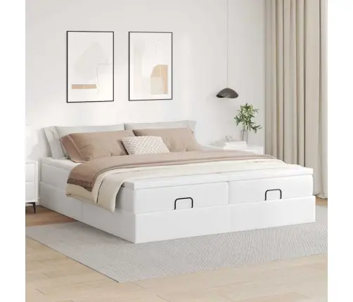 Osmanų Lovos Rėmas Su Čiužiniais, Baltas, 160X200cm Dirbt. Oda