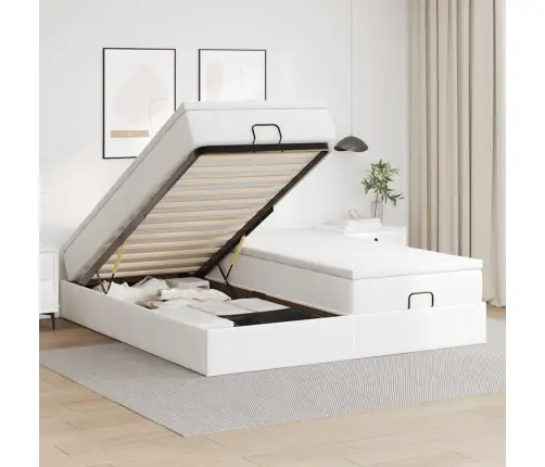 Osmanų Lovos Rėmas Su Čiužiniais, Baltas, 160X200cm Dirbt. Oda