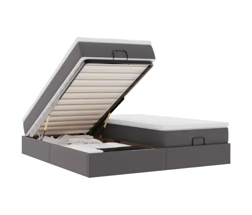 Osmanų Lovos Rėmas Su Čiužiniais, Pilkas, 160X200cm Dirbt. Oda