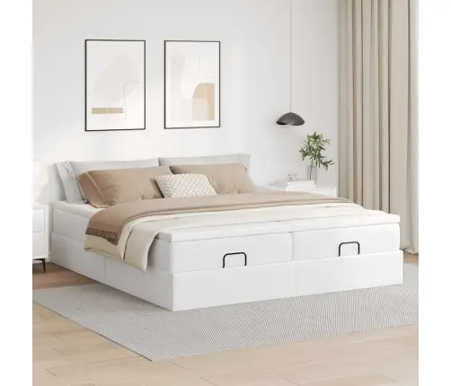 Osmanų Lovos Rėmas Su Čiužiniais, Baltas, 180X200cm Dirbt. Oda