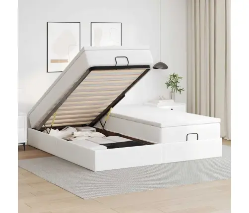 Osmanų Lovos Rėmas Su Čiužiniais, Baltas, 180X200cm Dirbt. Oda