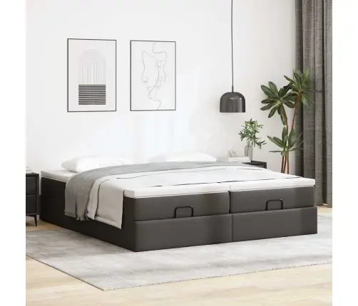 Osmanų Lovos Rėmas Su Čiužiniais, Juoda, 200X200cm Dirbt. Oda