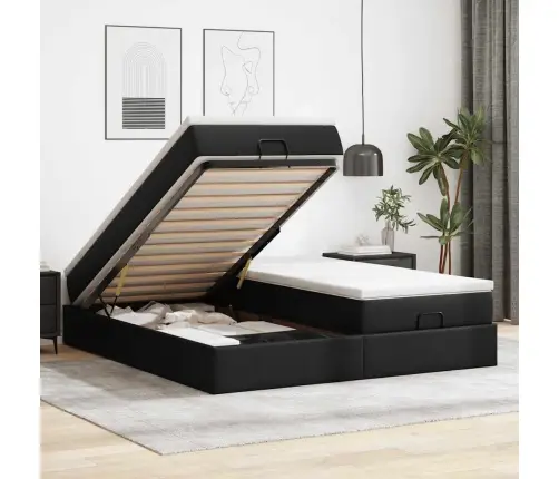 Osmanų Lovos Rėmas Su Čiužiniais, Juoda, 200X200cm Dirbt. Oda