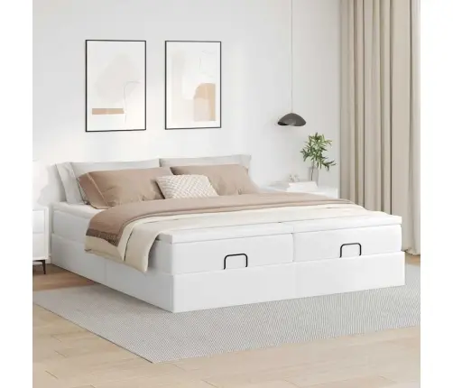 Osmaņu Gultas Rāmis Ar Matračiem Balta 200X200 Cm Mākslīgā Āda Vidaxl