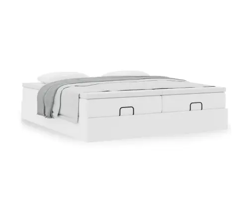 Osmaņu Gultas Rāmis Ar Matračiem Balta 200X200 Cm Mākslīgā Āda Vidaxl