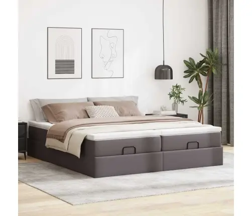 Osmaņu Gultas Rāmis Ar Matračiem Pelēks 200X200 Cm Mākslīgā Āda Vidaxl