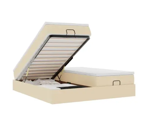 Ottomani Voodiraam Madratsitega, Kreemjas, 160X200cm Kangas