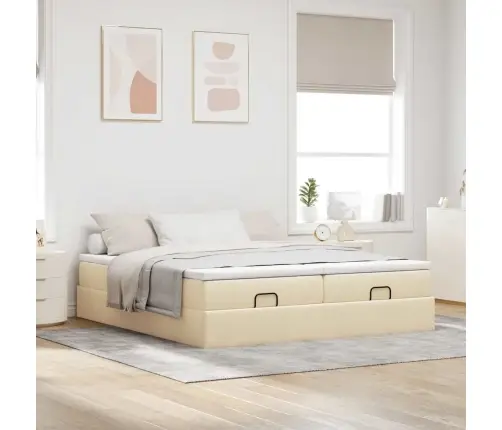 Ottomani Voodiraam Madratsitega, Kreemjas, 160X200cm Kangas