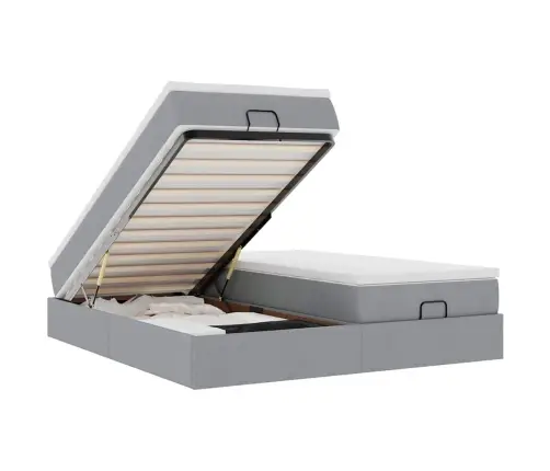 Ottomani Voodiraam Madratsitega, Helehall, 180X200cm Kangas