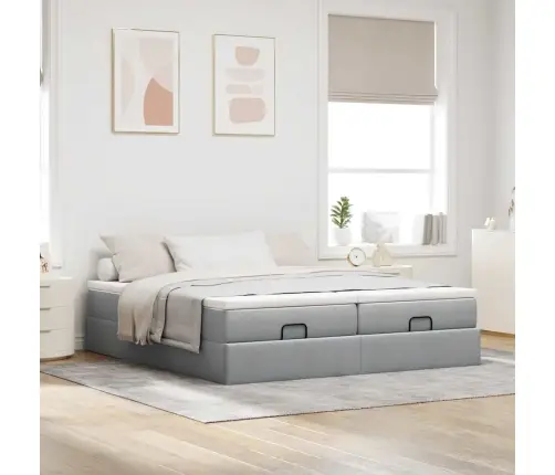 Ottomani Voodiraam Madratsitega, Helehall, 180X200cm Kangas