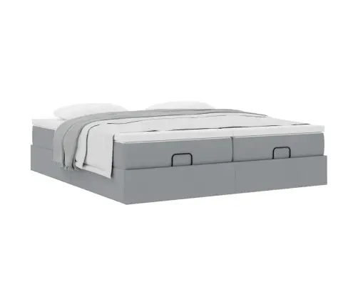 Ottomani Voodiraam Madratsitega, Helehall, 180X200cm Kangas