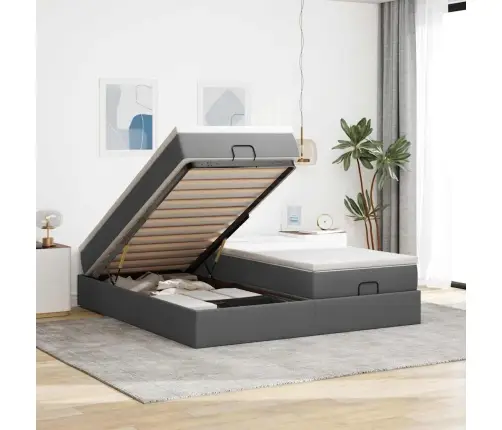 Ottomani Voodiraam Madratsitega, Tumehall, 180X200cm Kangas