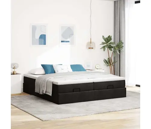 Osmaņu Gultas Rāmis Ar Matračiem Melns 180X200Cm Audums Vidaxl