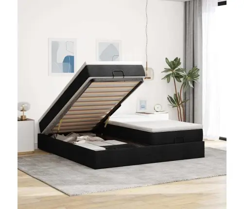 Osmaņu Gultas Rāmis Ar Matračiem Melns 180X200Cm Audums Vidaxl