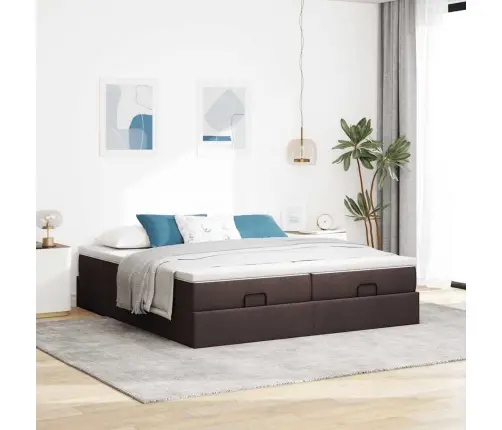 Osmaņu Gultas Rāmis Ar Matračiem Tumši Brūns 180X200Cm Audums Vidaxl