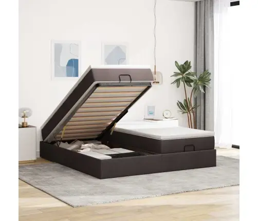 Osmaņu Gultas Rāmis Ar Matračiem Tumši Brūns 180X200Cm Audums Vidaxl