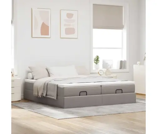 Osmaņu Gultas Rāmis Ar Matračiem Pelēkbrūns 180X200Cm Audums Vidaxl