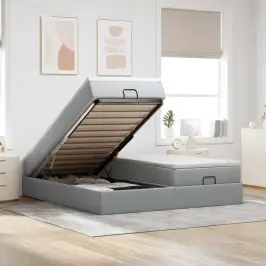 Osmaņu Gultas Rāmis Ar Matračiem Gaiši Pelēks 200X200Cm Audums Vidaxl