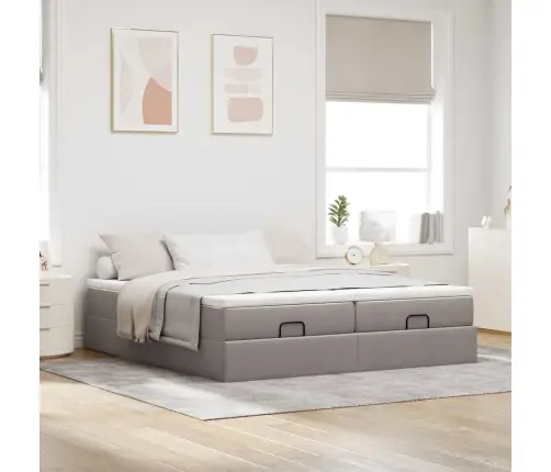 Osmaņu Gultas Rāmis Ar Matračiem Pelēkbrūns 200X200Cm Audums Vidaxl