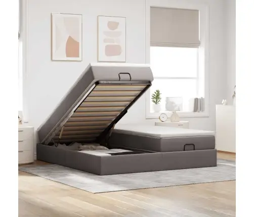 Osmaņu Gultas Rāmis Ar Matračiem Pelēkbrūns 200X200Cm Audums Vidaxl