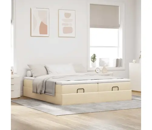 Osmanų Lovos Rėmas Su Čiužiniais, Kreminis, 200X200cm Audinys