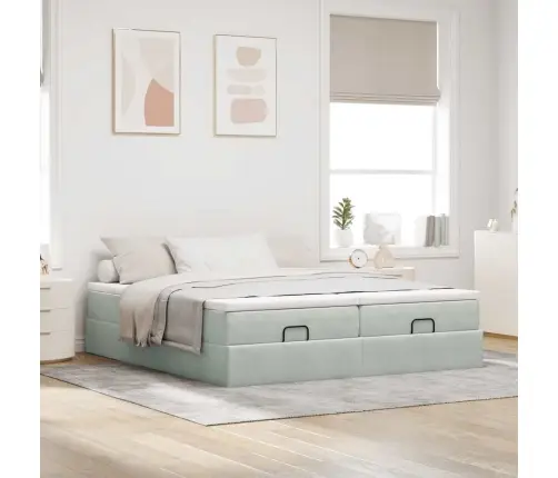 Osmaņu Gultas Rāmis Ar Matračiem Gaiši Pelēks 160X200Cm Audums Vidaxl