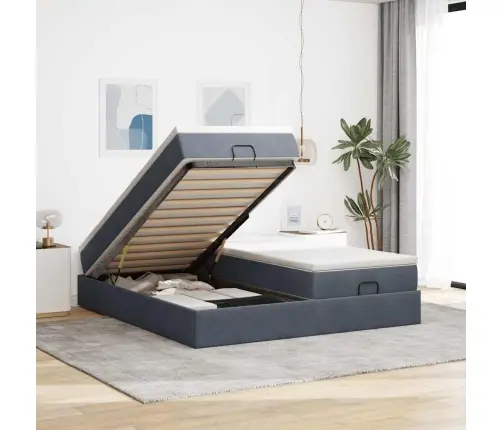 Osmaņu Gultas Rāmis Ar Matračiem Tumši Pelēks 160X200Cm Audums Vidaxl