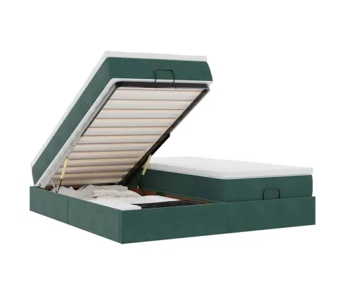 Osmaņu Gultas Rāmis Ar Matračiem Tumši Zaļš 160X200Cm Audums Vidaxl