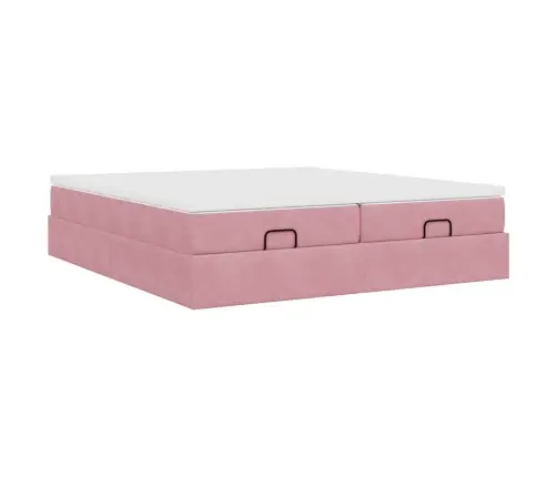 Ottomani Voodiraam Madratsitega, Roosa, 160X200 cm Samet