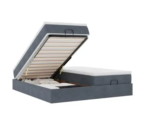 Ottomani Voodiraam Madratsitega, Tumehall, 180X200 cm Samet