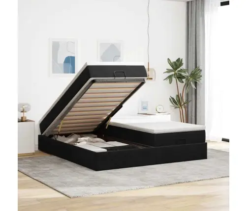 Ottomani Voodiraam Madratsitega, Must, 180X200 cm Samet