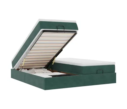 Osmaņu Gultas Rāmis Ar Matračiem Tumši Zaļš 180X200Cm Audums Vidaxl