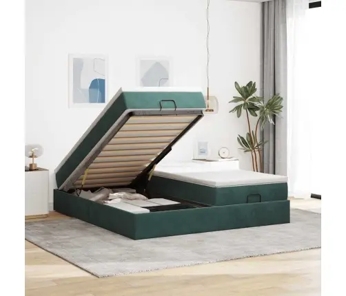 Osmaņu Gultas Rāmis Ar Matračiem Tumši Zaļš 180X200Cm Audums Vidaxl
