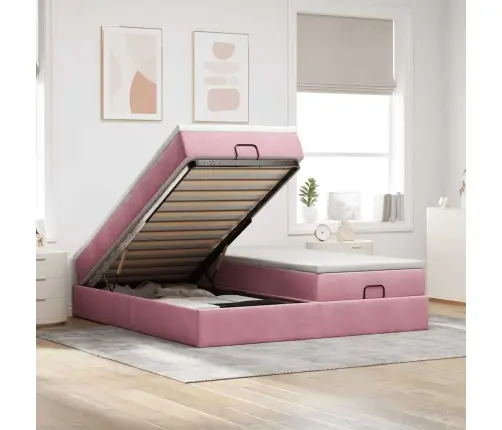 Osmaņu Gultas Rāmis Ar Matračiem Rozā 180X200Cm Audums Vidaxl