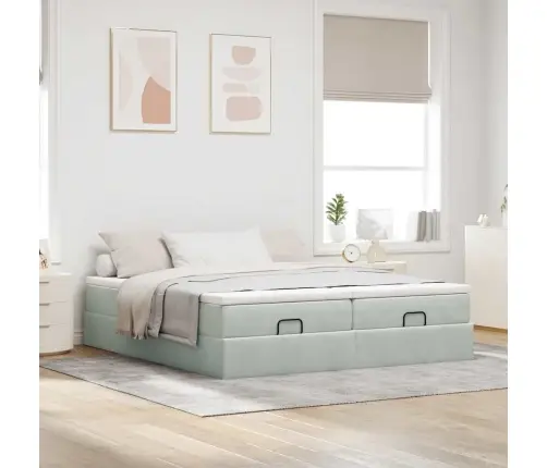 Osmanų Lovos Rėmas Su Čiužiniais, Pilkas, 200X200cm Aksomas