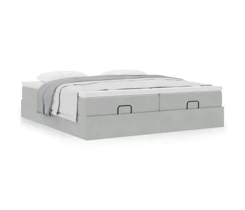 Osmanų Lovos Rėmas Su Čiužiniais, Pilkas, 200X200cm Aksomas