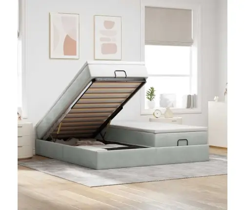 Osmanų Lovos Rėmas Su Čiužiniais, Pilkas, 200X200cm Aksomas