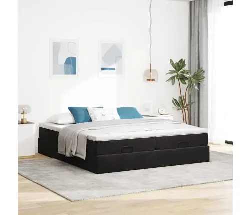 Osmaņu Gultas Rāmis Ar Matračiem Melns 200X200Cm Audums Vidaxl