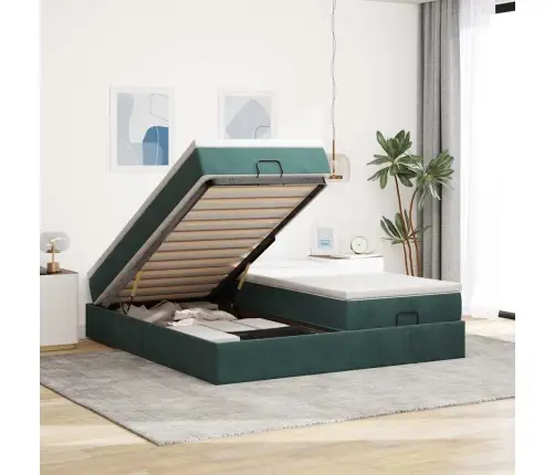 Osmaņu Gultas Rāmis Ar Matračiem Tumši Zaļš 200X200Cm Audums Vidaxl