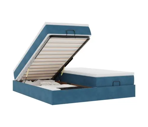 Osmaņu Gultas Rāmis Ar Matračiem Tumši Zils 200X200Cm Audums Vidaxl