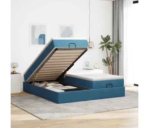 Ottomani Voodiraam Madratsitega, Tumesinine, 200X200 cm Samet