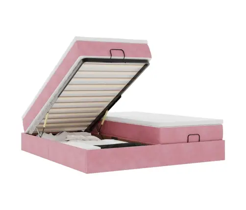 Osmaņu Gultas Rāmis Ar Matračiem Rozā 200X200Cm Audums Vidaxl