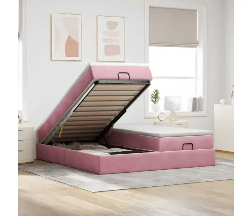 Osmaņu Gultas Rāmis Ar Matračiem Rozā 200X200Cm Audums Vidaxl