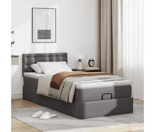 Osmanų Lova Su Čiužiniu, Pilkas, 80X200cm Dirbtinė Oda