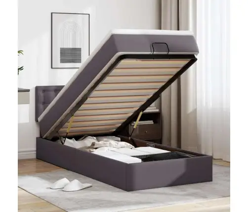 Osmanų Lova Su Čiužiniu, Pilkas, 80X200cm Dirbtinė Oda