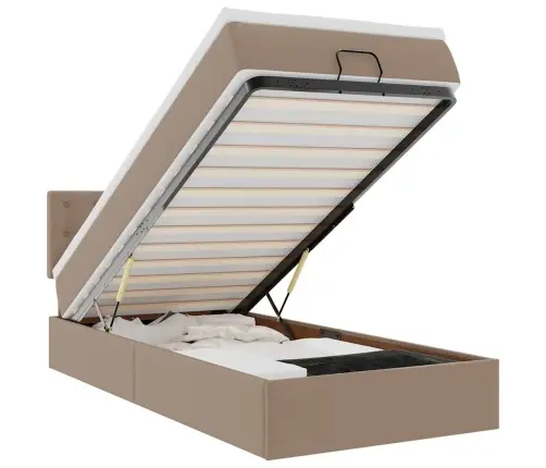 Osmanų Lova Su Čiužiniu, Kapučino, 80X200cm Dirbt. Oda