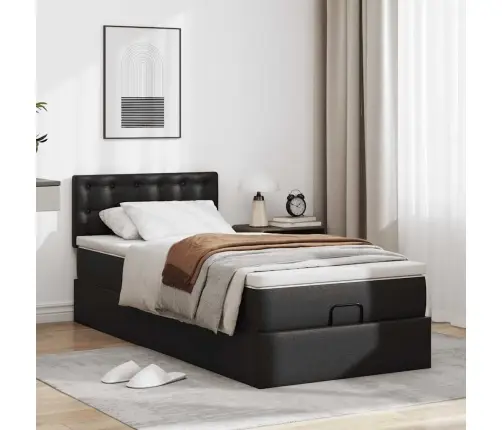 Osmaņu Gulta Ar Matrača, Melns, 90X190Cm, Mākslīgā Āda Vidaxl