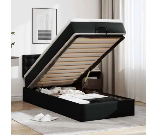 Osmaņu Gulta Ar Matrača, Melns, 90X190Cm, Mākslīgā Āda Vidaxl