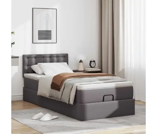 Osmaņu Gulta Ar Matrača, Pelēks, 90X190Cm, Mākslīgā Āda Vidaxl